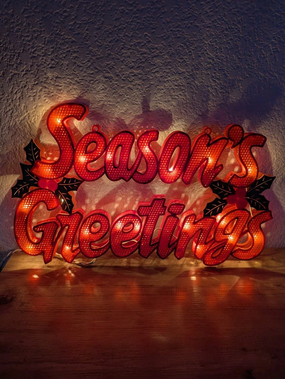 VINTAGE  Plastic Seasons Greetings  Lighted Electric Christmas Decoration Sign